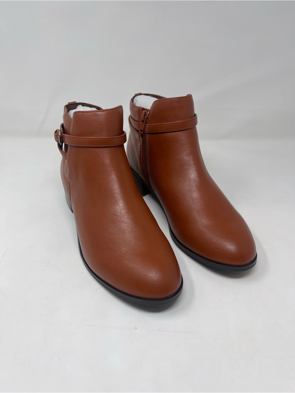 Ashro Menna Ankle Boots Womens Size‎ 8 Brown Luggage Faux Leather Buckle Zip New
